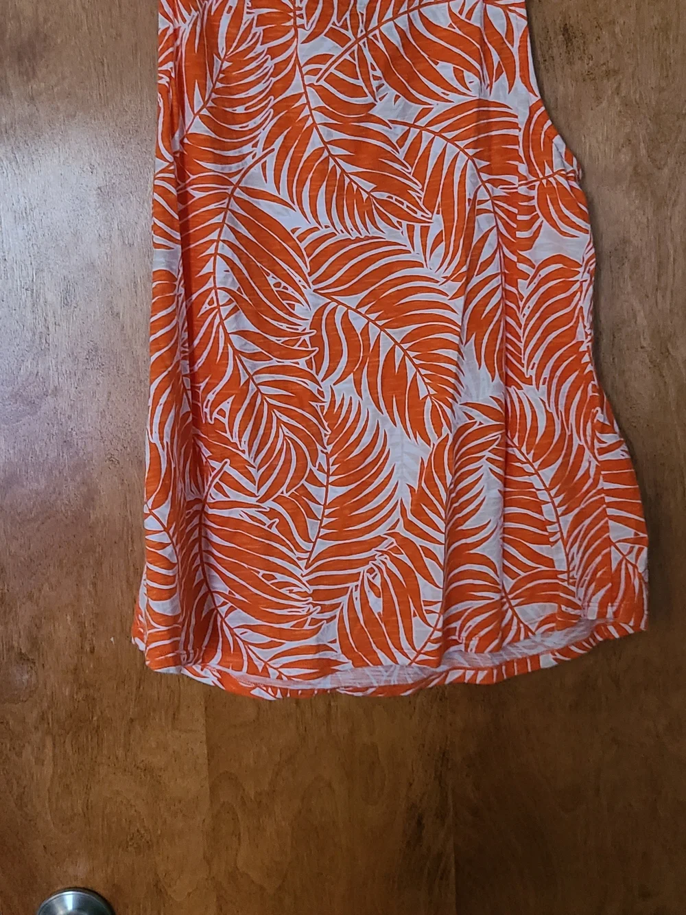Tropical Orange & White Leaf Print Sleeveless Top